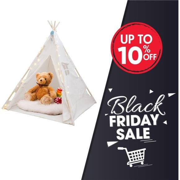 Teepee Tent for Kids:  Fairytale Tipi Playroom, LED Star Lights, 59 by 45 " - Picture 3 of 6